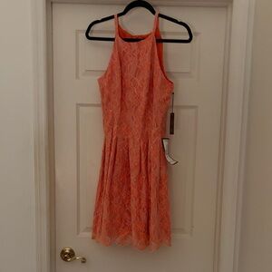 Orange Lace Halter Dress
